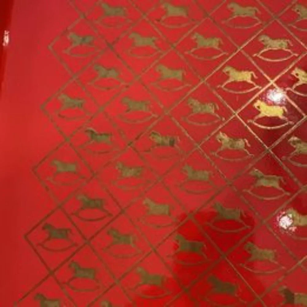 Otagirl Lacquerware Serving Tray.  Red w/Gold‎ Rocking Horses.  Gold Trim